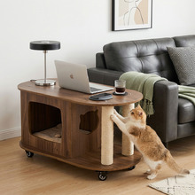 Ezra Oval Coffee Table with Cat House & Scratching Post